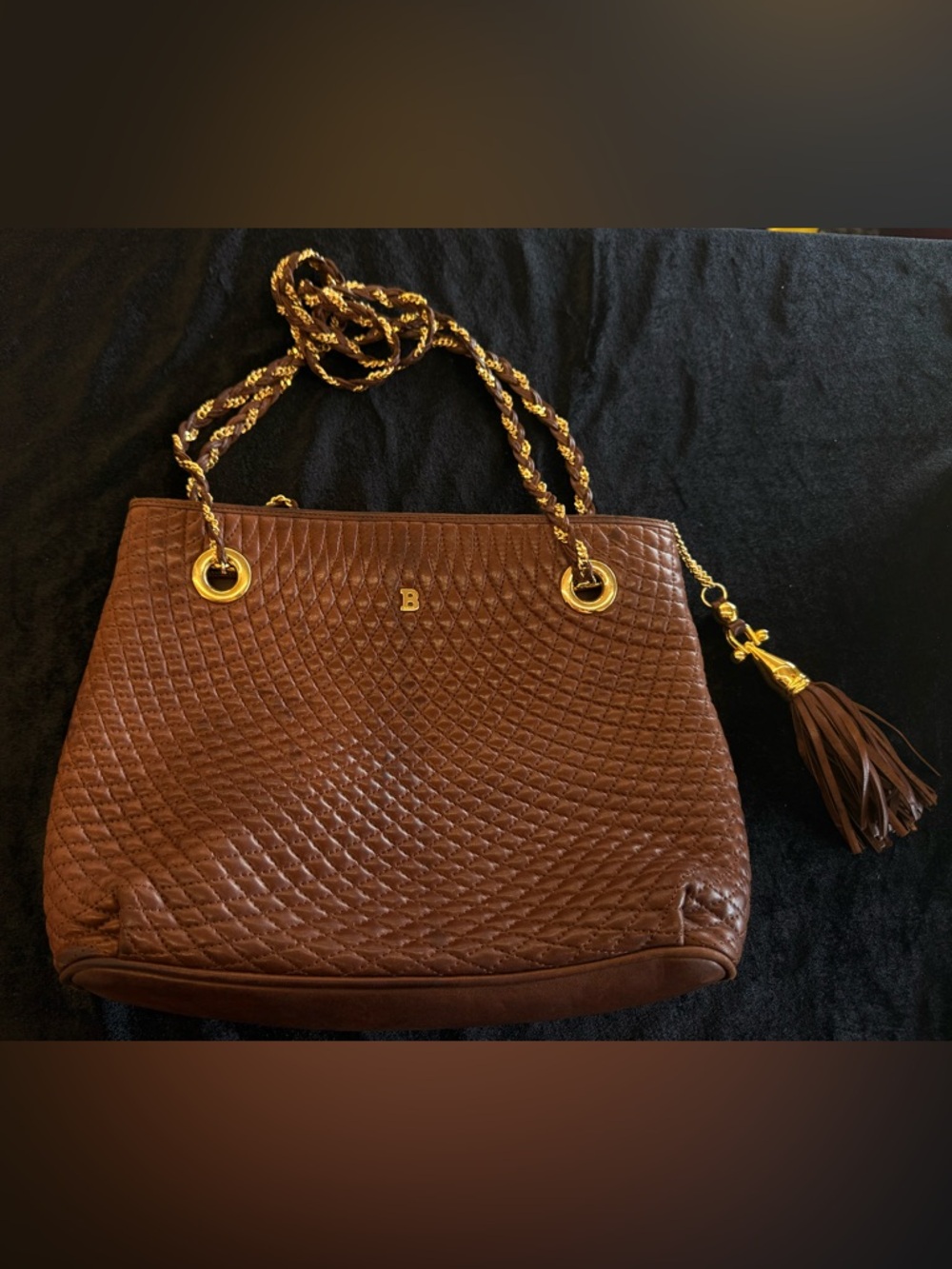 Bally Brown Quilted Leather Shoulder Bag with Gold Chain Detail